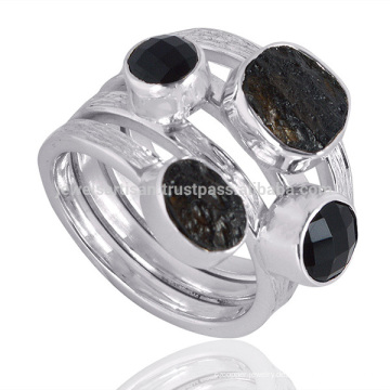 Eleganter Großhandel Modischer schwarzer Onyx Edelstein 925 Silber Ring